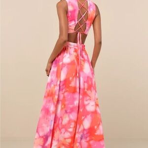 Lulu's Vibrant Pink and Orange Backless Dress